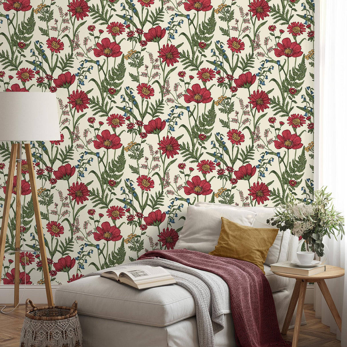 York Arden Red Wild Meadow Wallpaper