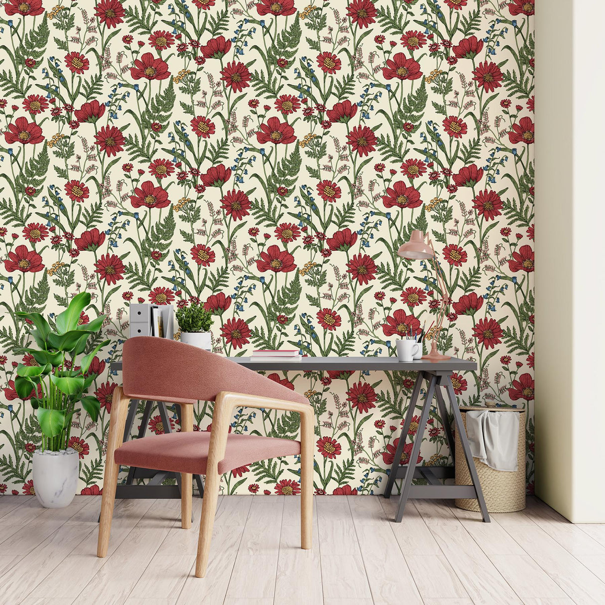 York Arden Red Wild Meadow Wallpaper