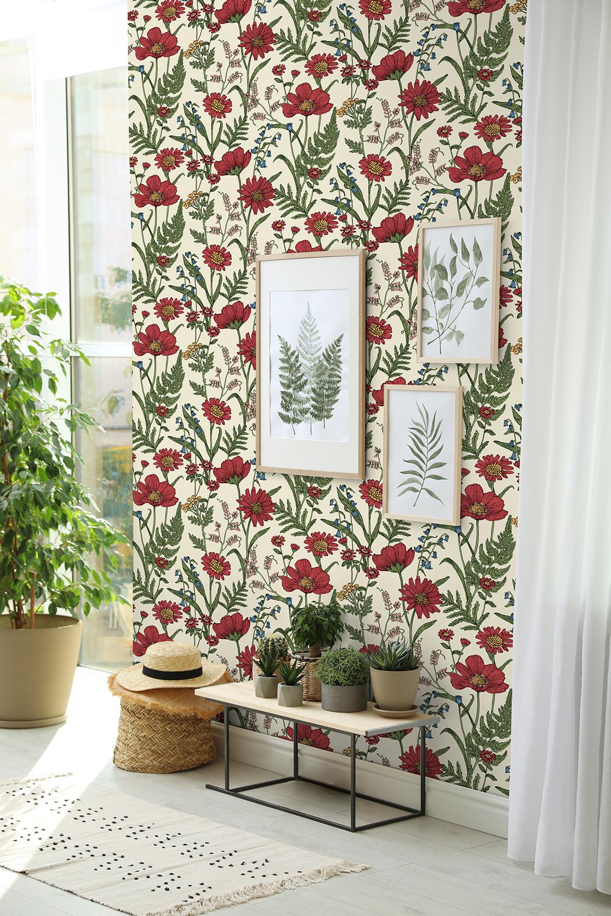 York Arden Red Wild Meadow Wallpaper