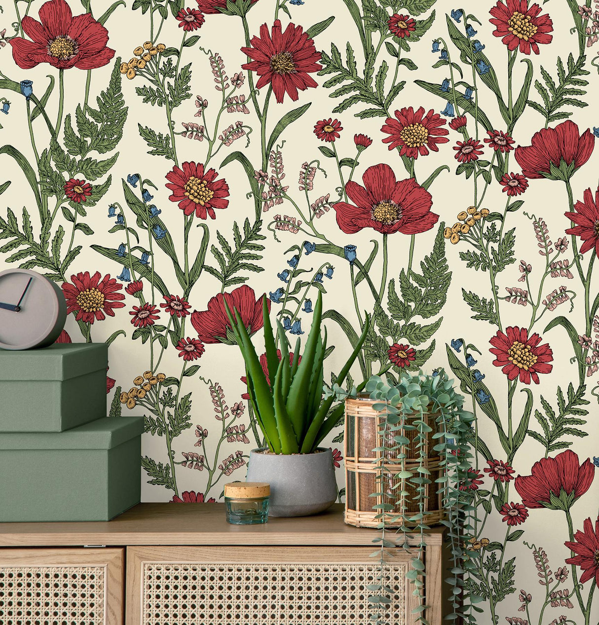 York Arden Red Wild Meadow Wallpaper