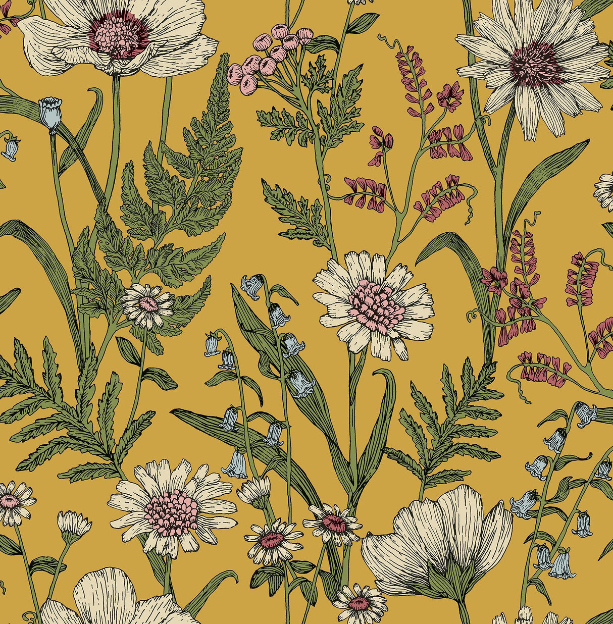 York Arden Mustard Wild Meadow Wallpaper