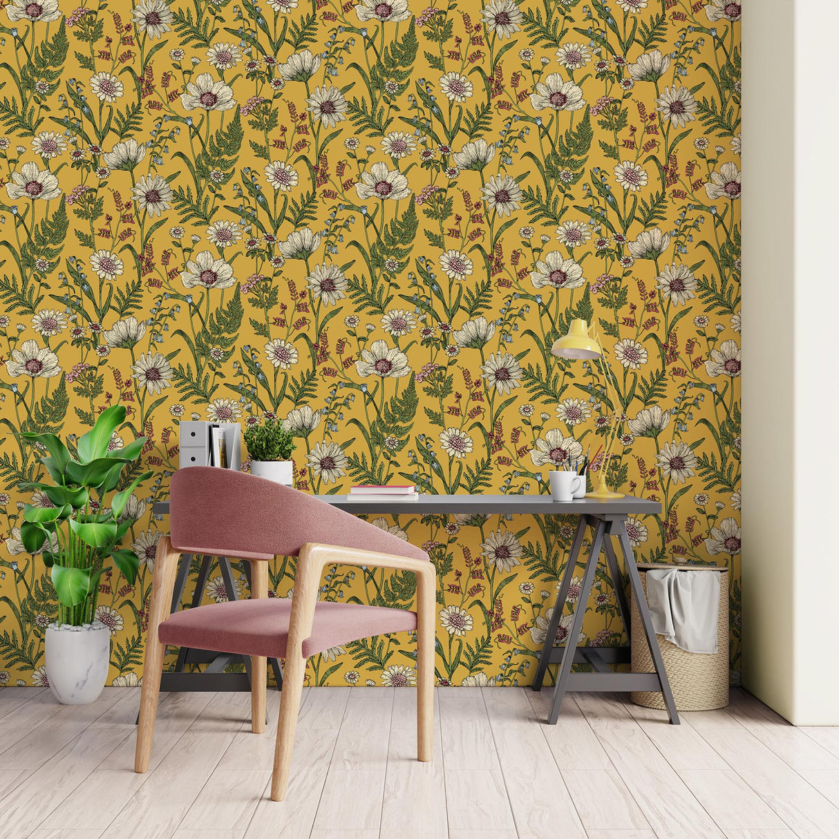 York Arden Mustard Wild Meadow Wallpaper