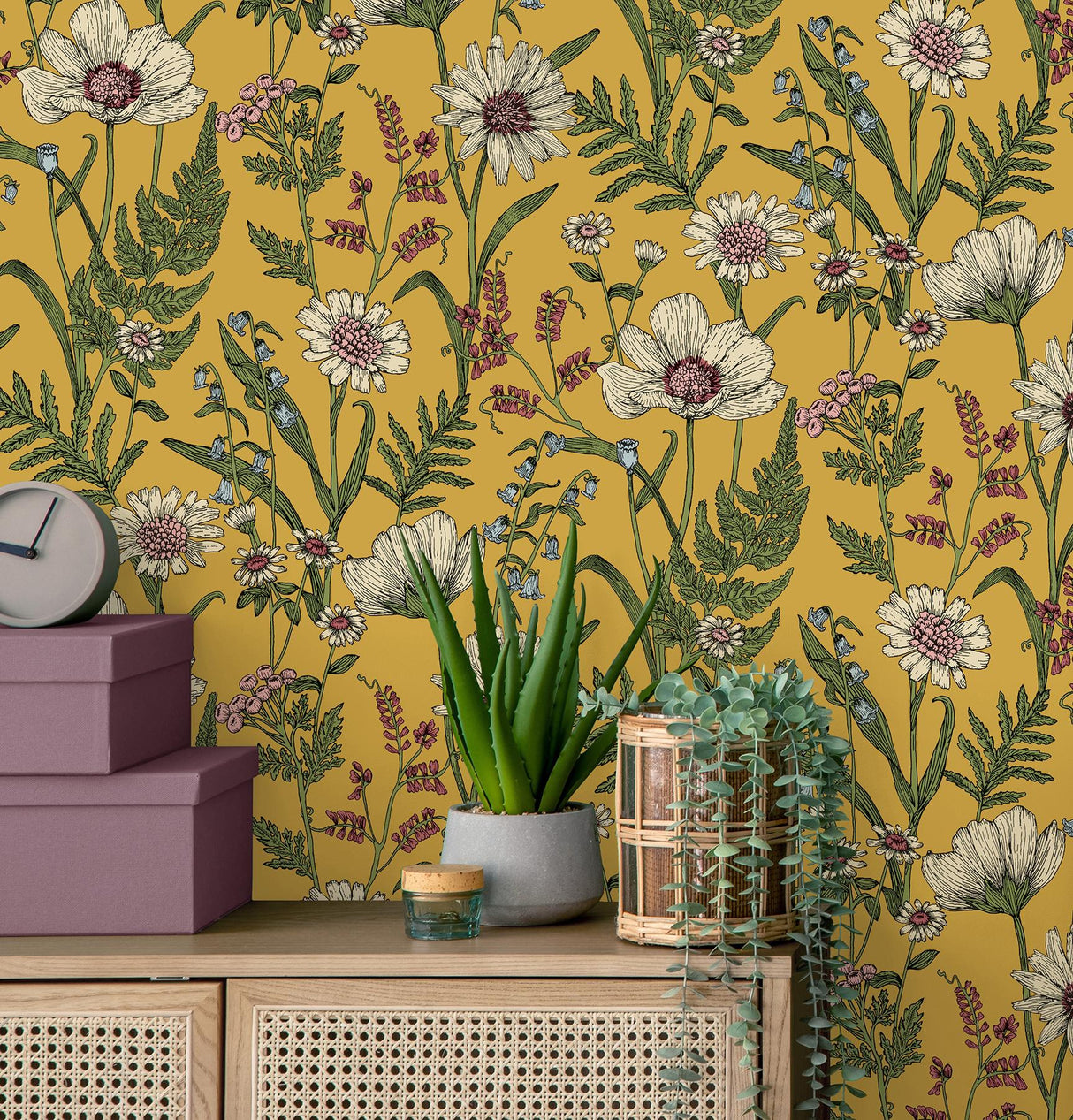 York Arden Mustard Wild Meadow Wallpaper