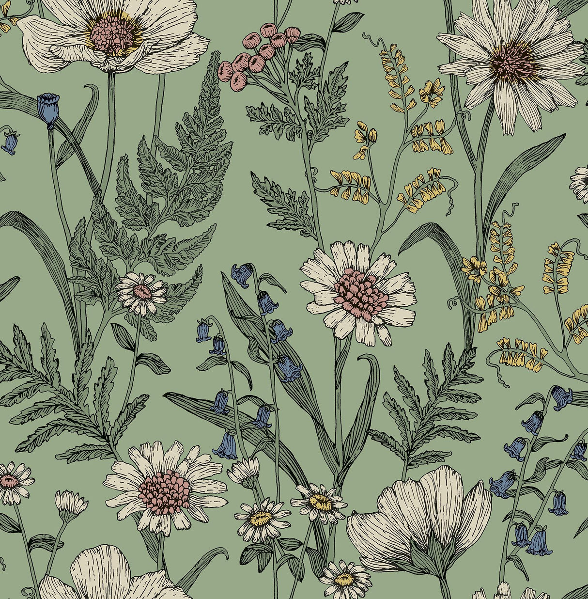 York Arden Sage Wild Meadow Wallpaper