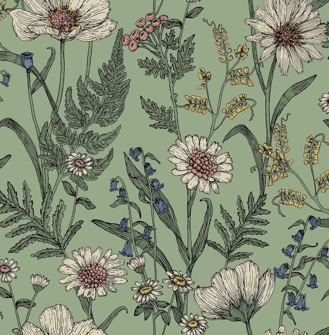 York Arden Sage Wild Meadow Wallpaper