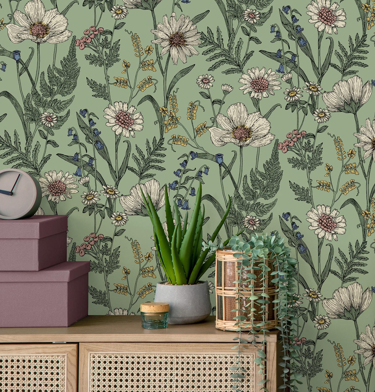 York Arden Sage Wild Meadow Wallpaper