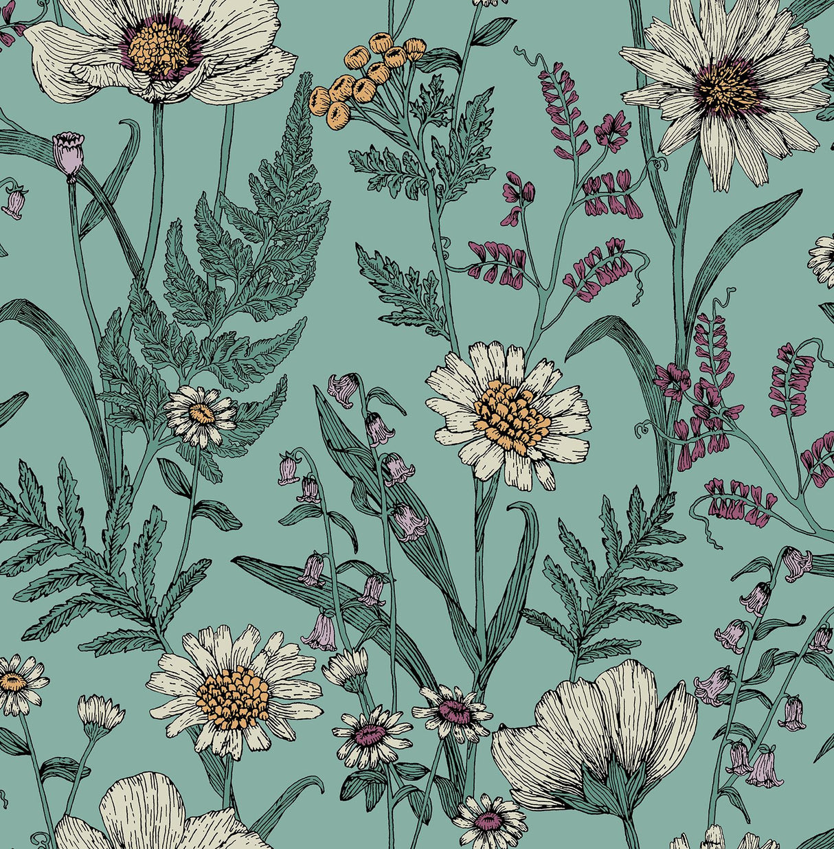 York Arden Blue Wild Meadow Wallpaper