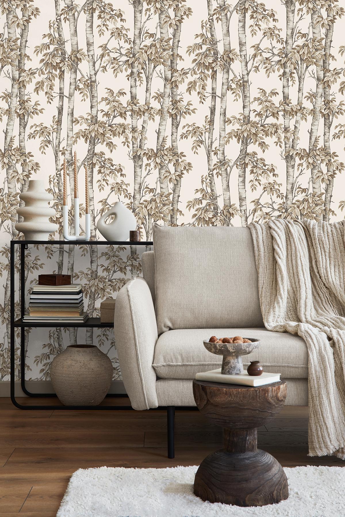 York Bastian Neutral Trees Wallpaper