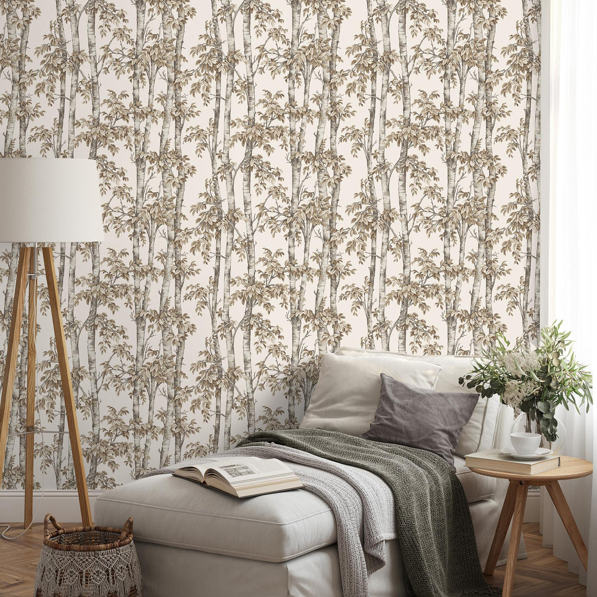 York Bastian Neutral Trees Wallpaper