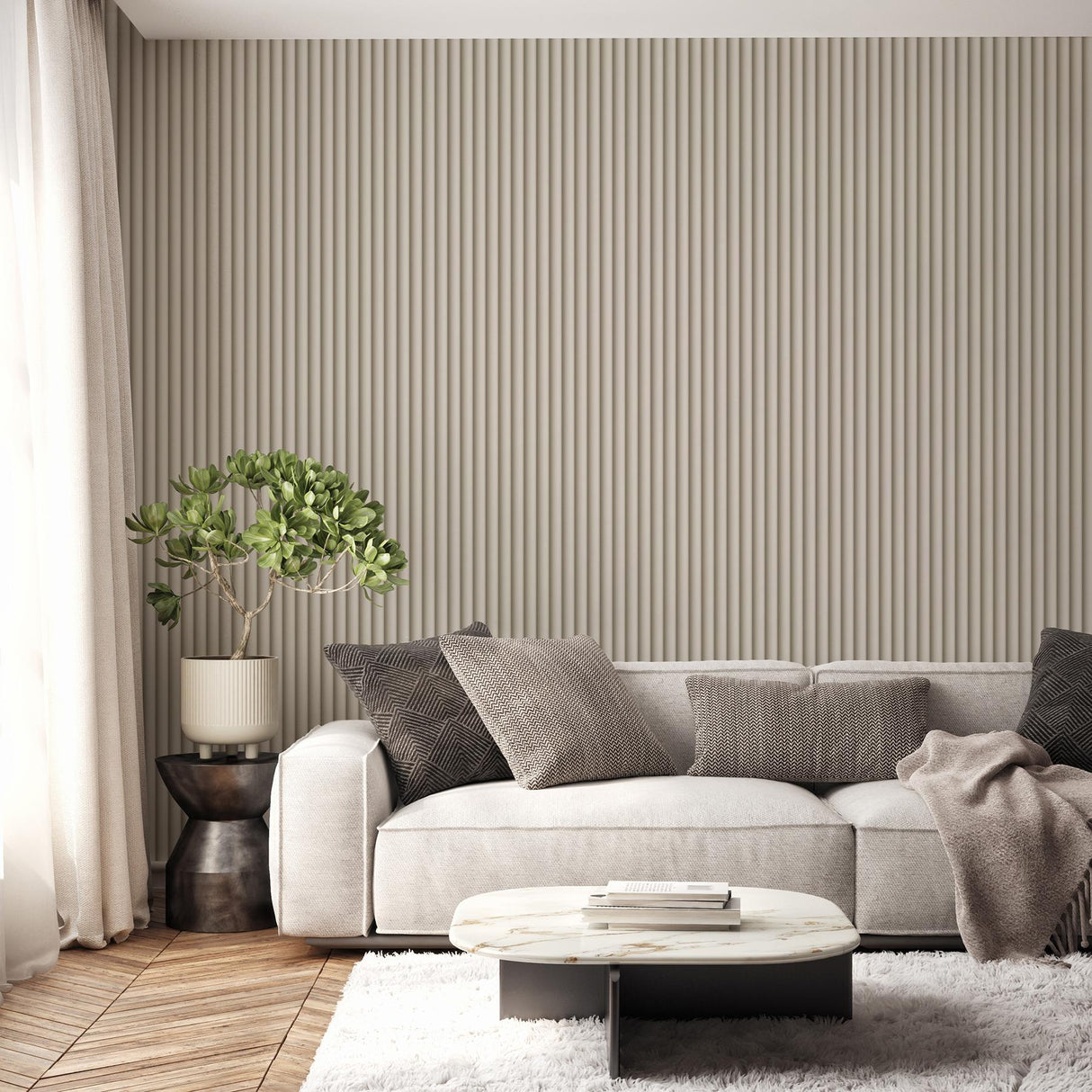 York Raiden Cream Ribbed Panel Wallpaper
