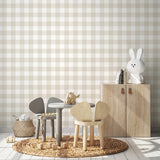 York Patrice Light Brown Gingham Wallpaper