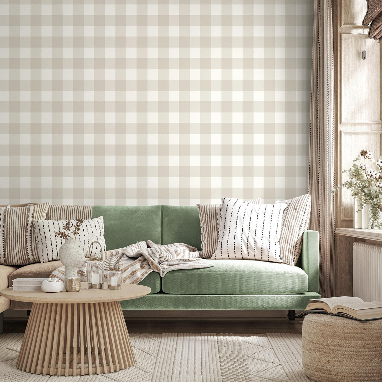 York Patrice Light Brown Gingham Wallpaper