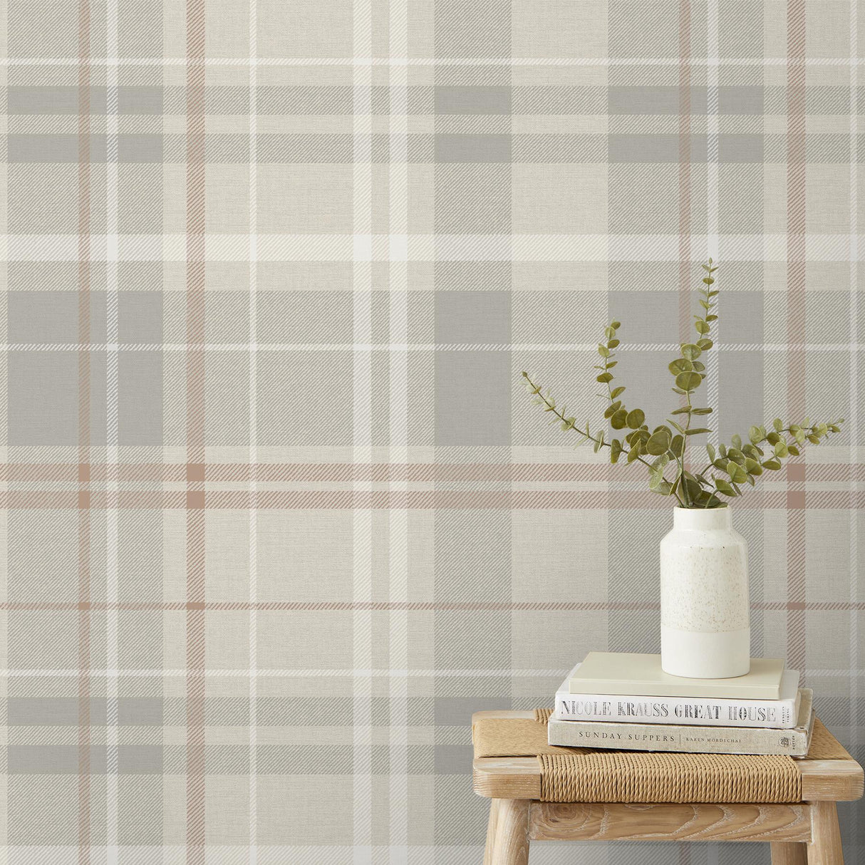 York Hester Light Grey Plaid Wallpaper