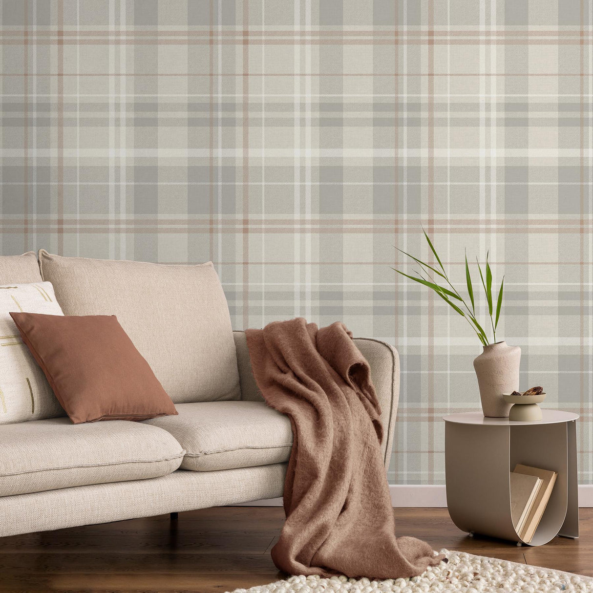York Hester Light Grey Plaid Wallpaper