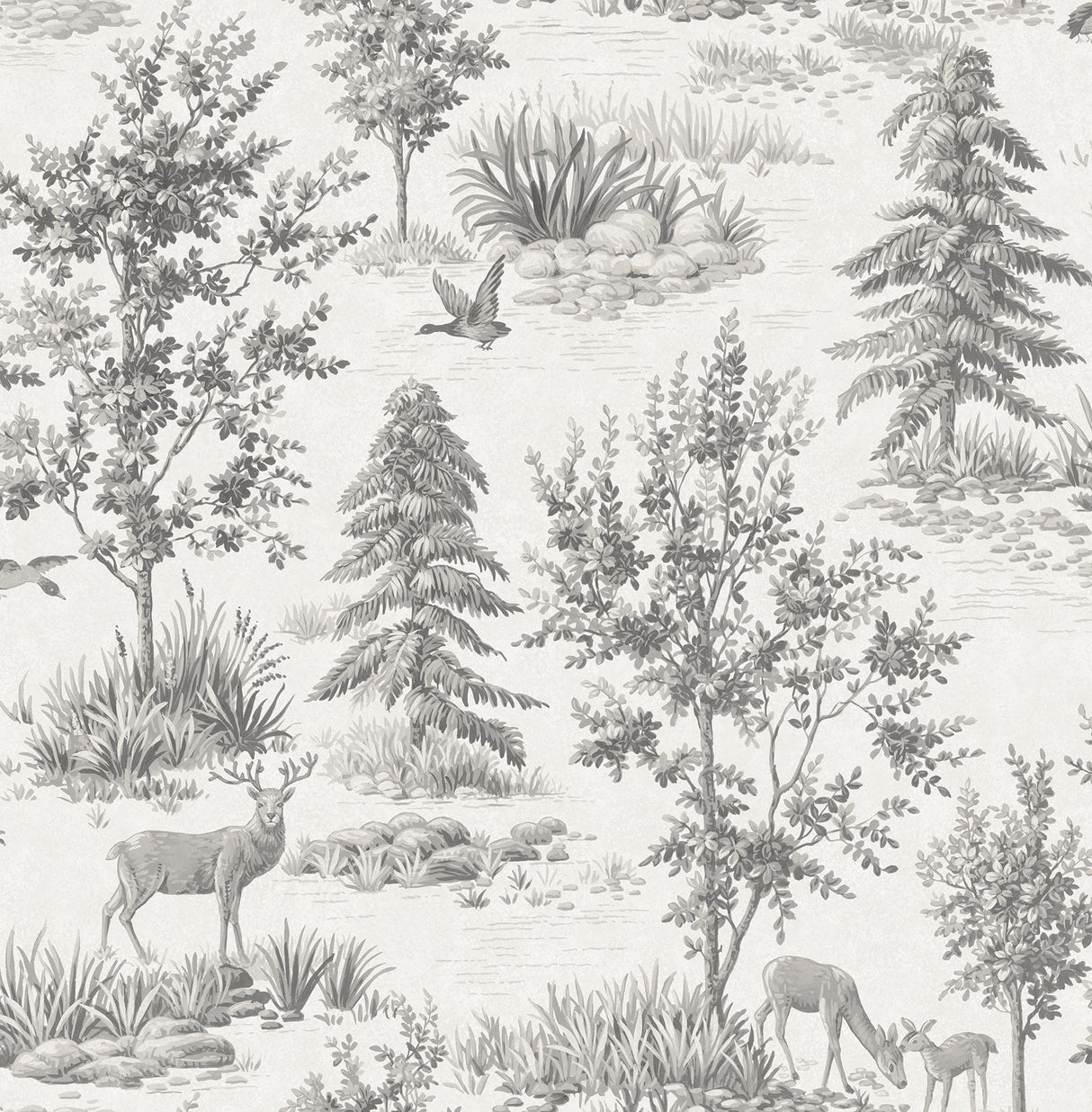 York Dwyer Grey Stag Toile Wallpaper