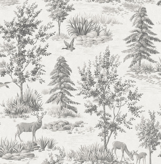 York Dwyer Grey Stag Toile Wallpaper
