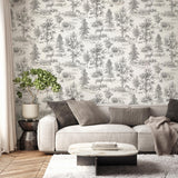 York Dwyer Grey Stag Toile Wallpaper