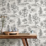 York Dwyer Grey Stag Toile Wallpaper