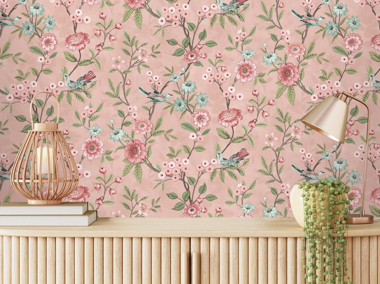 York Elspeth Pink Floral Trail Wallpaper