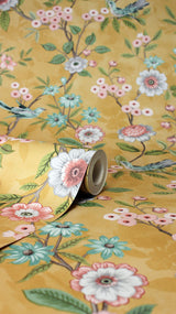 York Elspeth Mustard Floral Trail Wallpaper