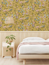 York Elspeth Mustard Floral Trail Wallpaper