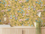 York Elspeth Mustard Floral Trail Wallpaper