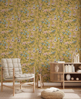 York Elspeth Mustard Floral Trail Wallpaper
