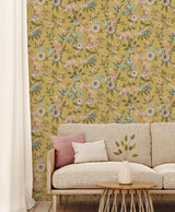 York Elspeth Mustard Floral Trail Wallpaper