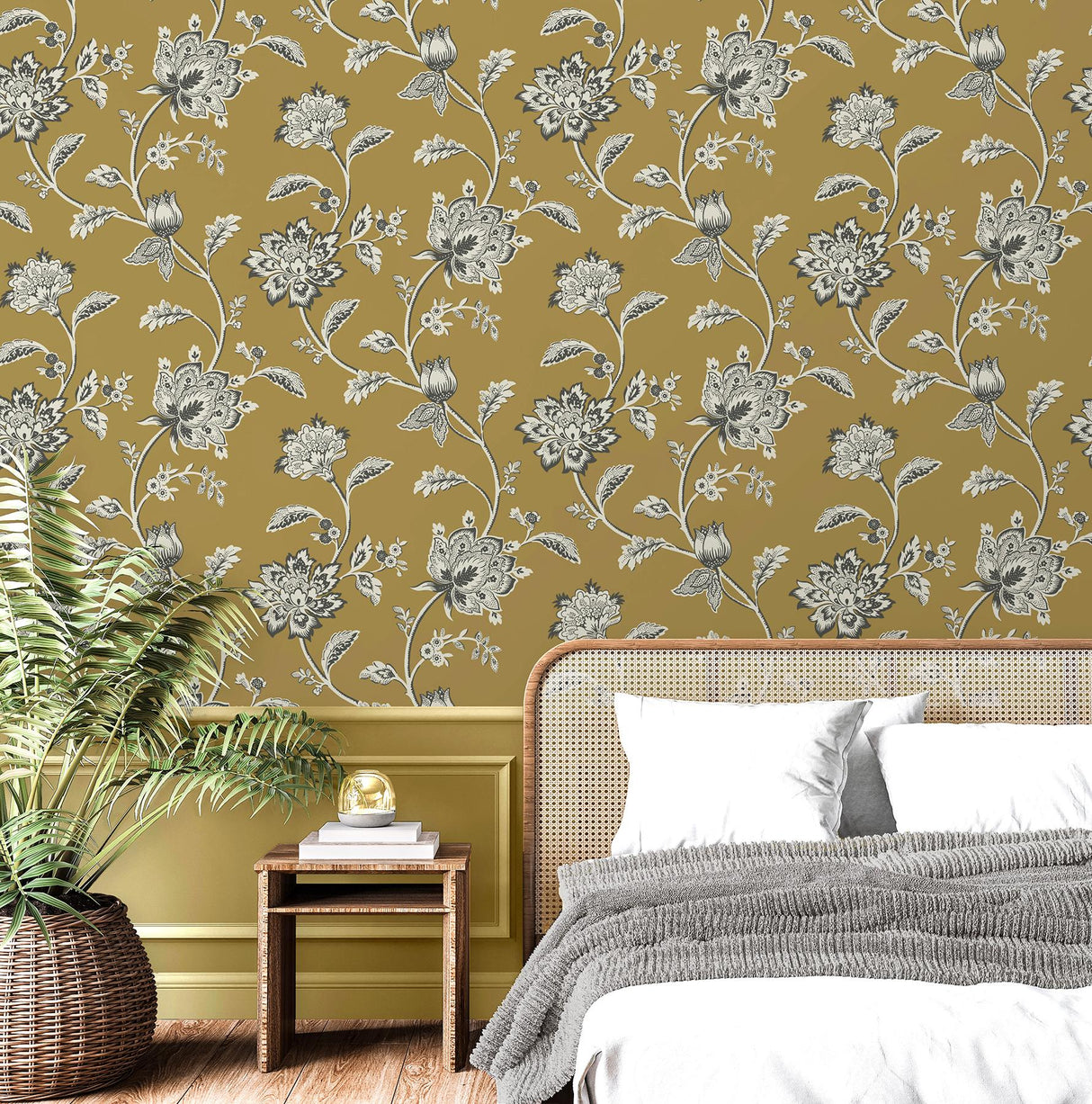 York Juliette Mustard Jacobean Wallpaper