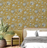 York Juliette Mustard Jacobean Wallpaper