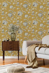 York Juliette Mustard Jacobean Wallpaper