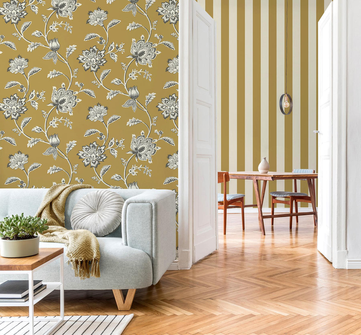 York Juliette Mustard Jacobean Wallpaper