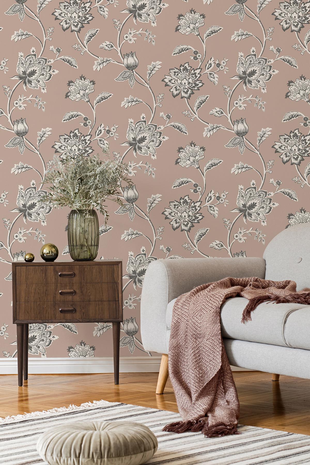 York Juliette Light Pink Jacobean Wallpaper