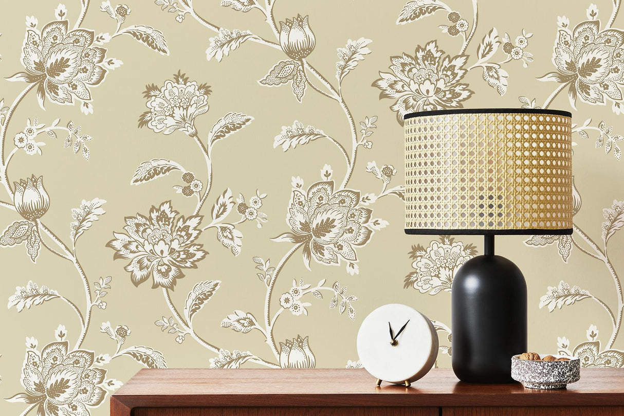 York Juliette Light Yellow Jacobean Wallpaper