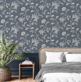 York Juliette Blue Jacobean Wallpaper
