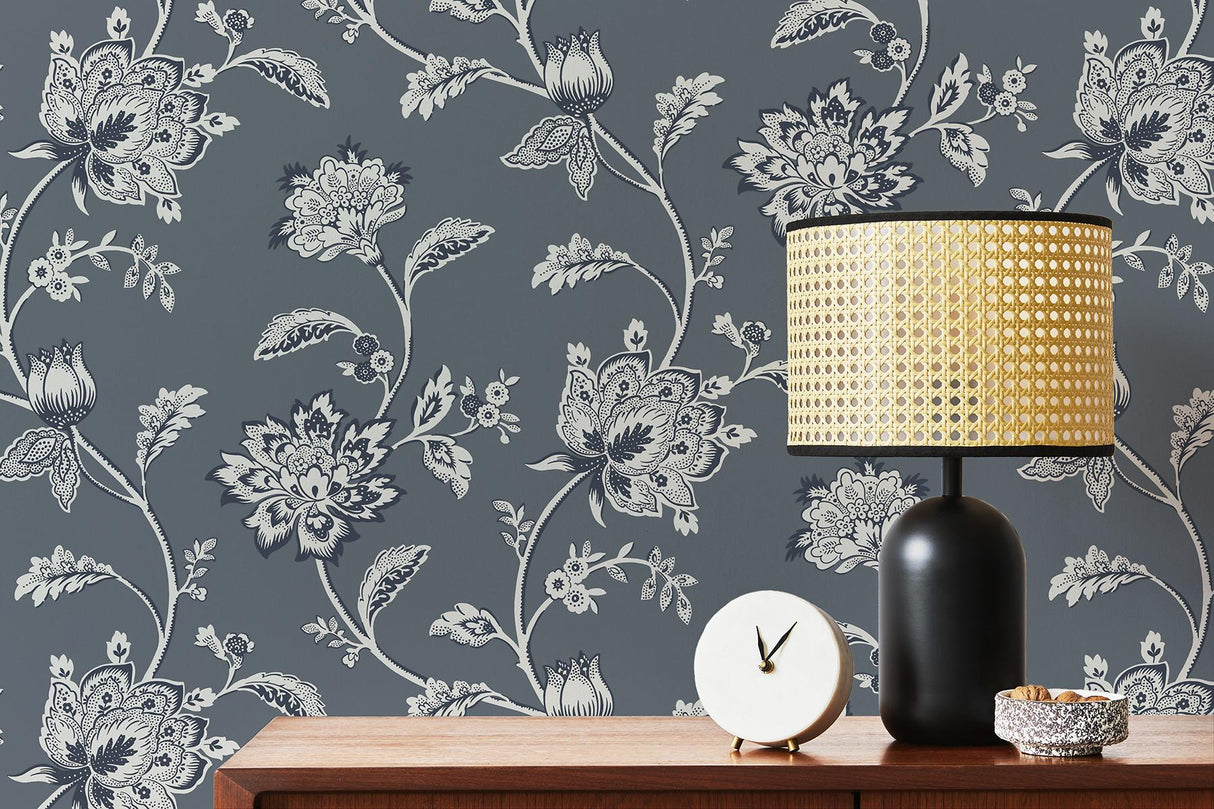 York Juliette Blue Jacobean Wallpaper