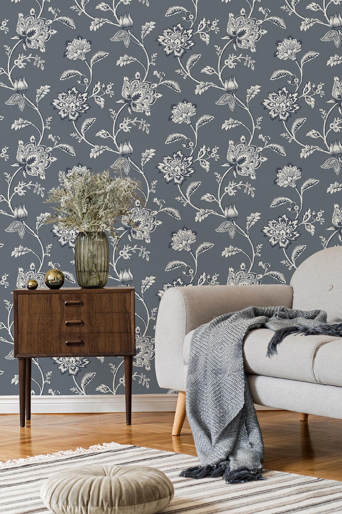 York Juliette Blue Jacobean Wallpaper