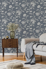 York Juliette Blue Jacobean Wallpaper