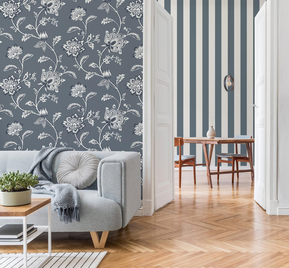 York Juliette Blue Jacobean Wallpaper