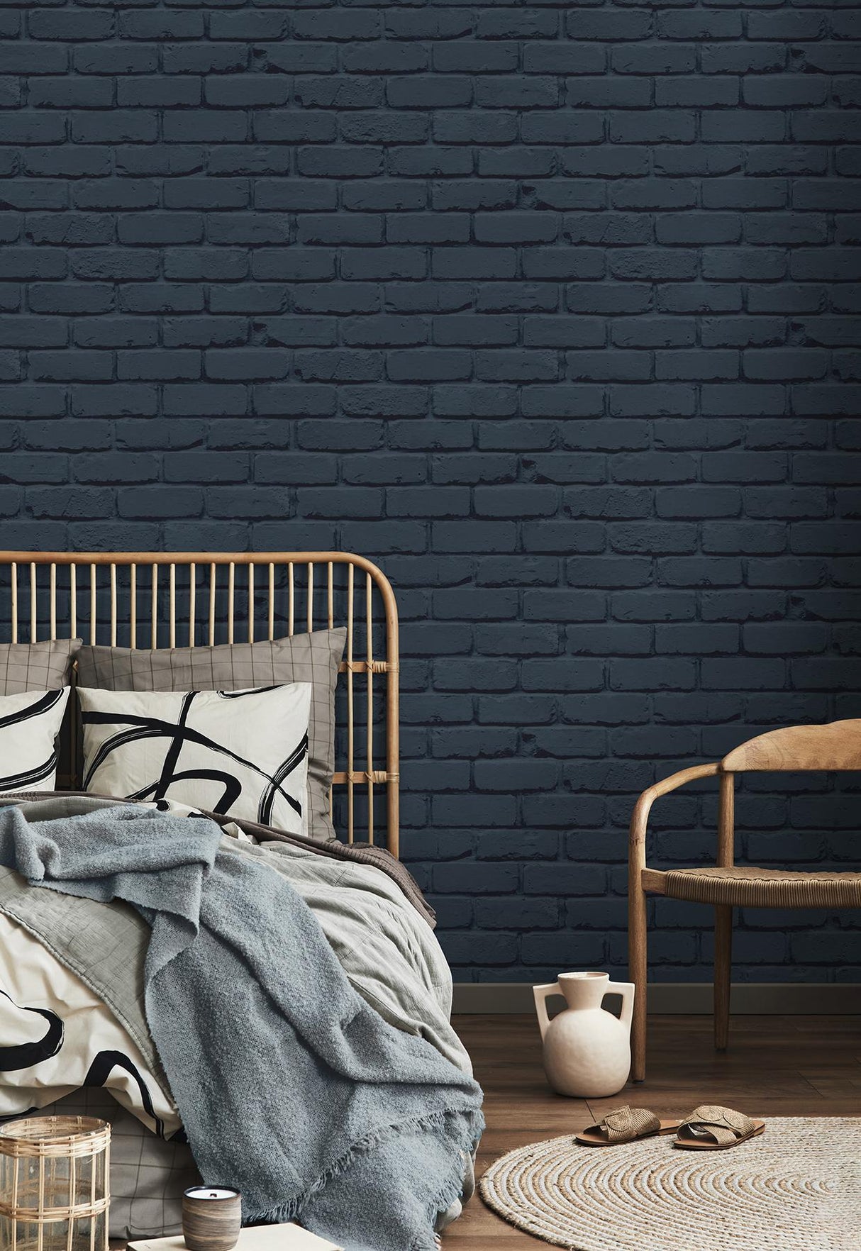 York Alpin Navy Painted Brick Wallpaper