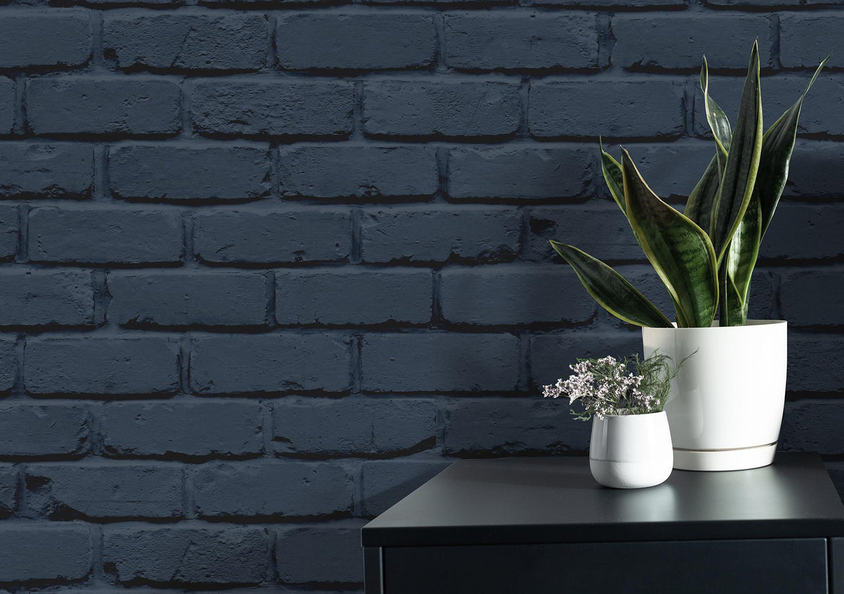 York Alpin Navy Painted Brick Wallpaper