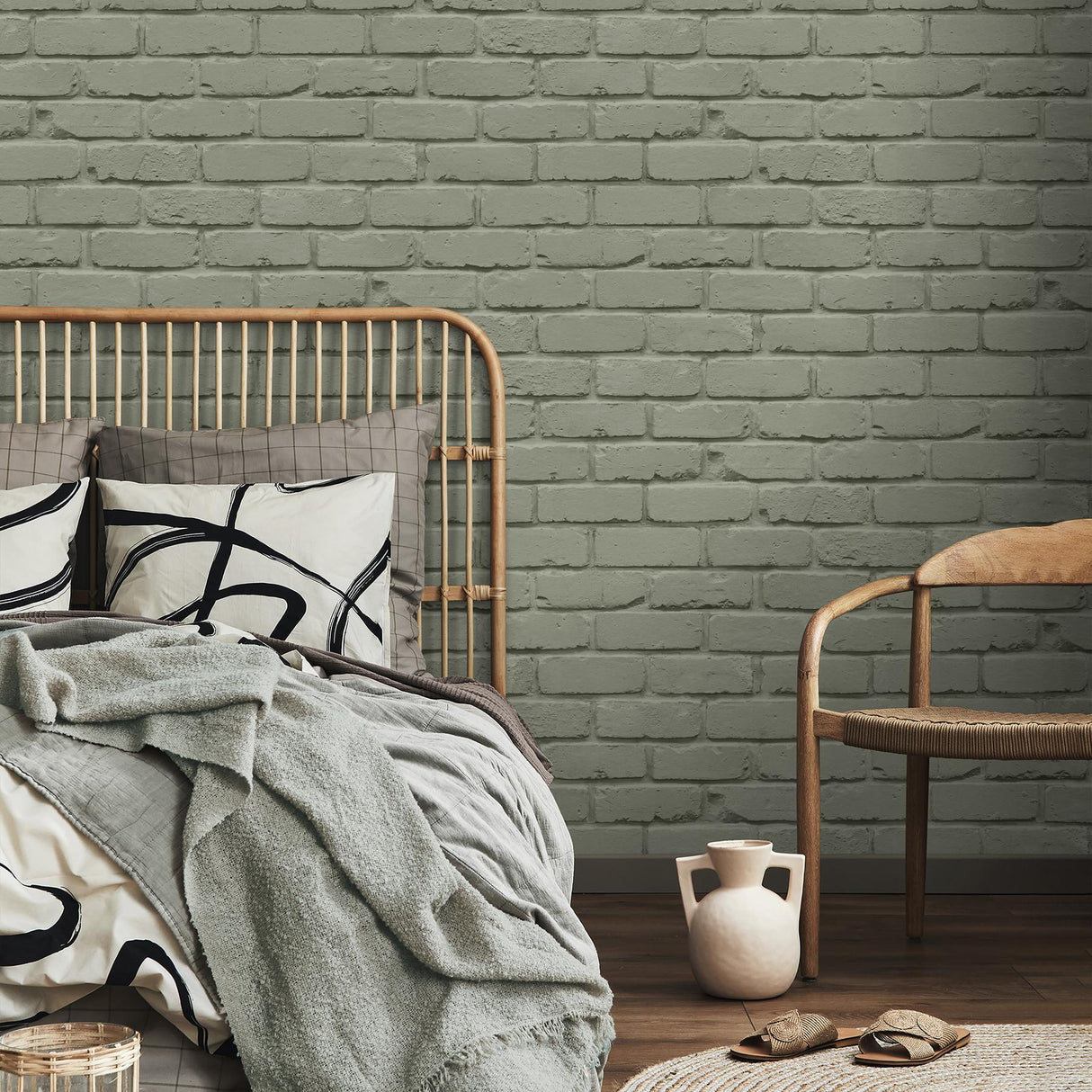 York Alpin Sage Painted Brick Wallpaper