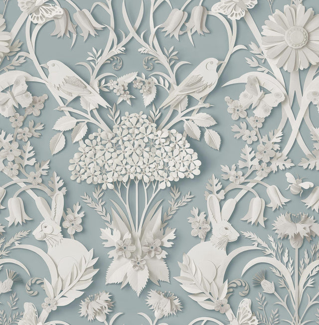 York Fae Sky Blue Woodland Wallpaper