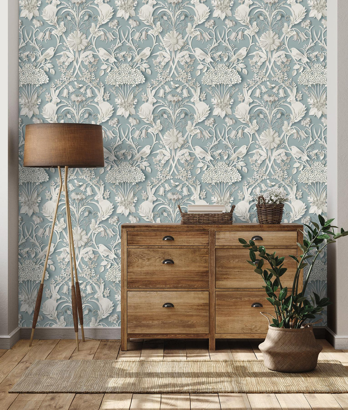 York Fae Sky Blue Woodland Wallpaper