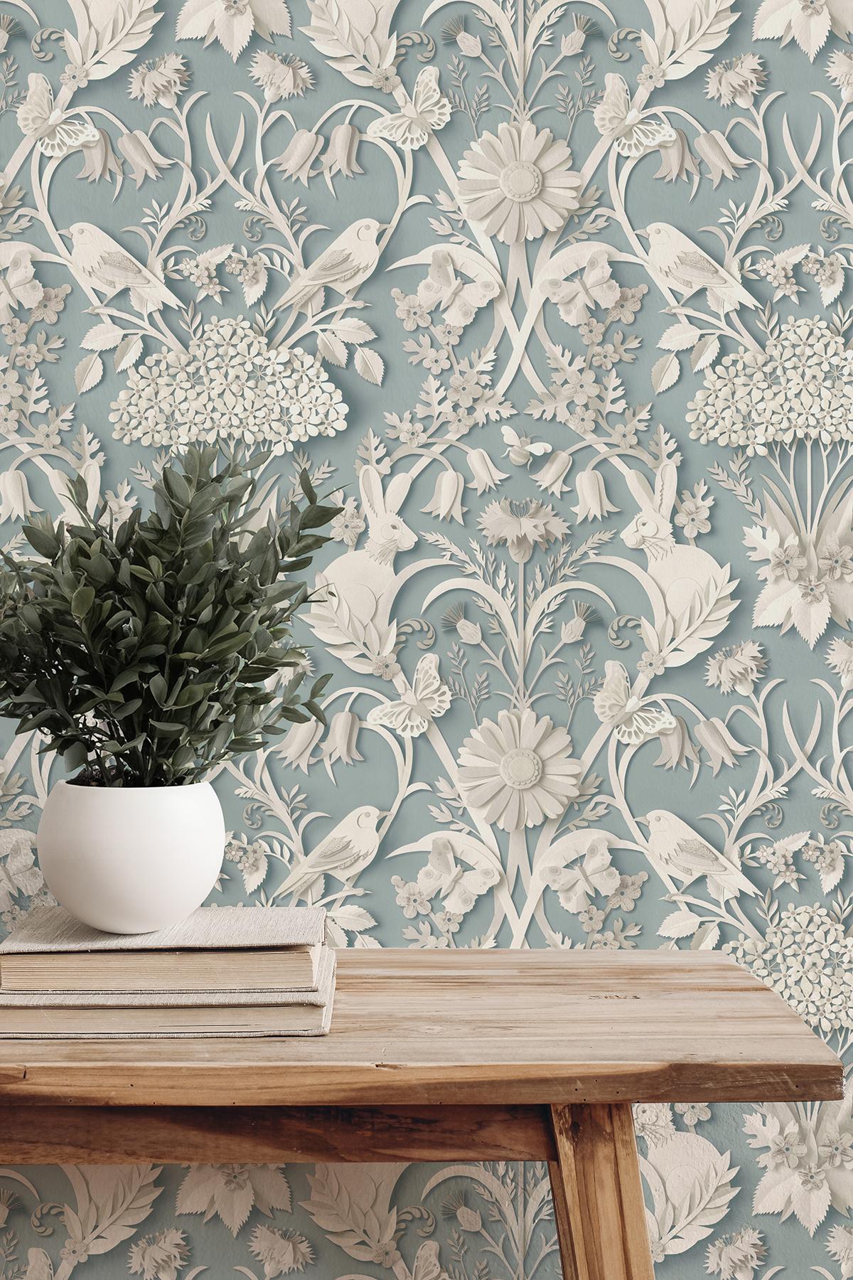 York Fae Sky Blue Woodland Wallpaper