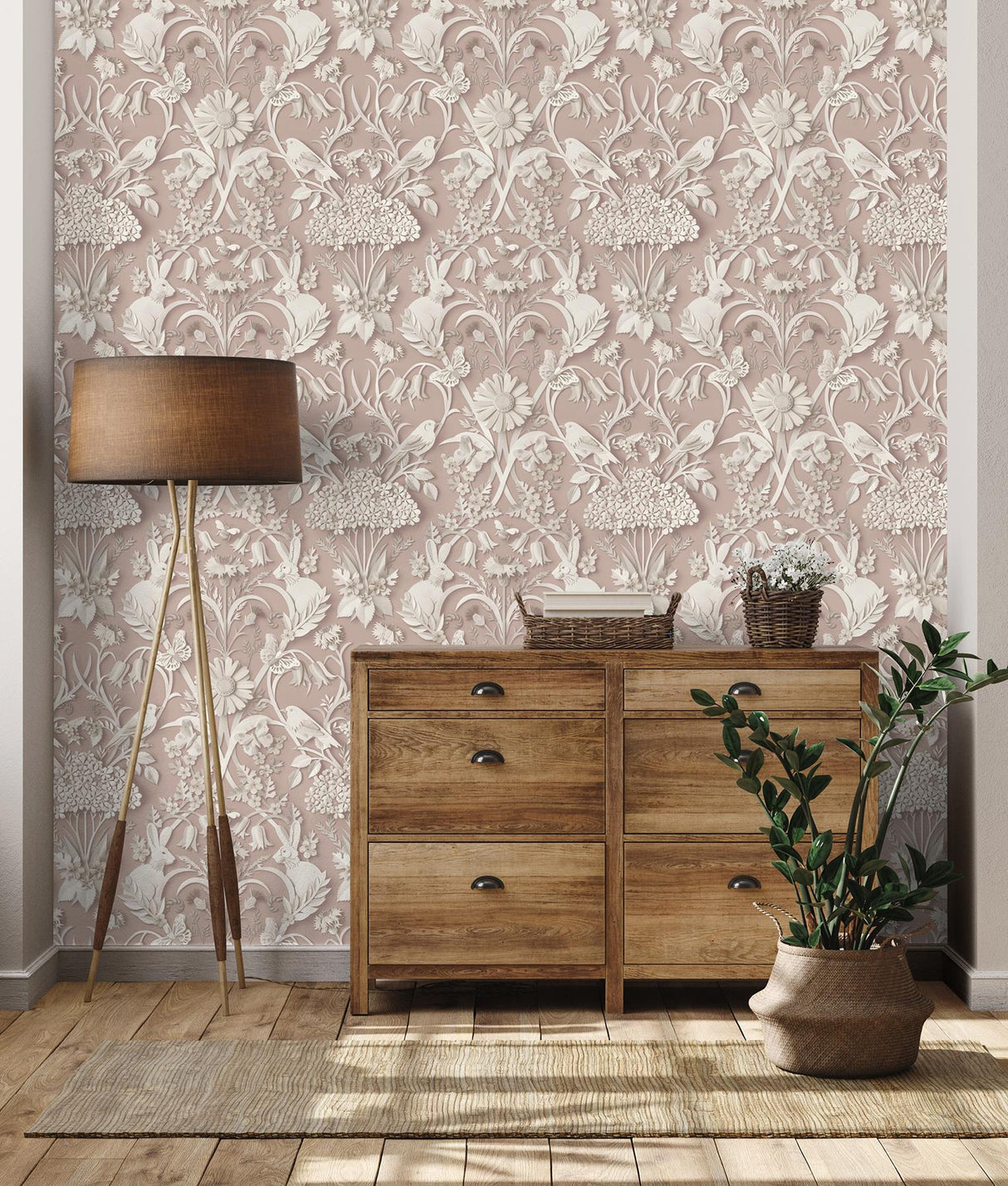 York Fae Light Pink Woodland Wallpaper