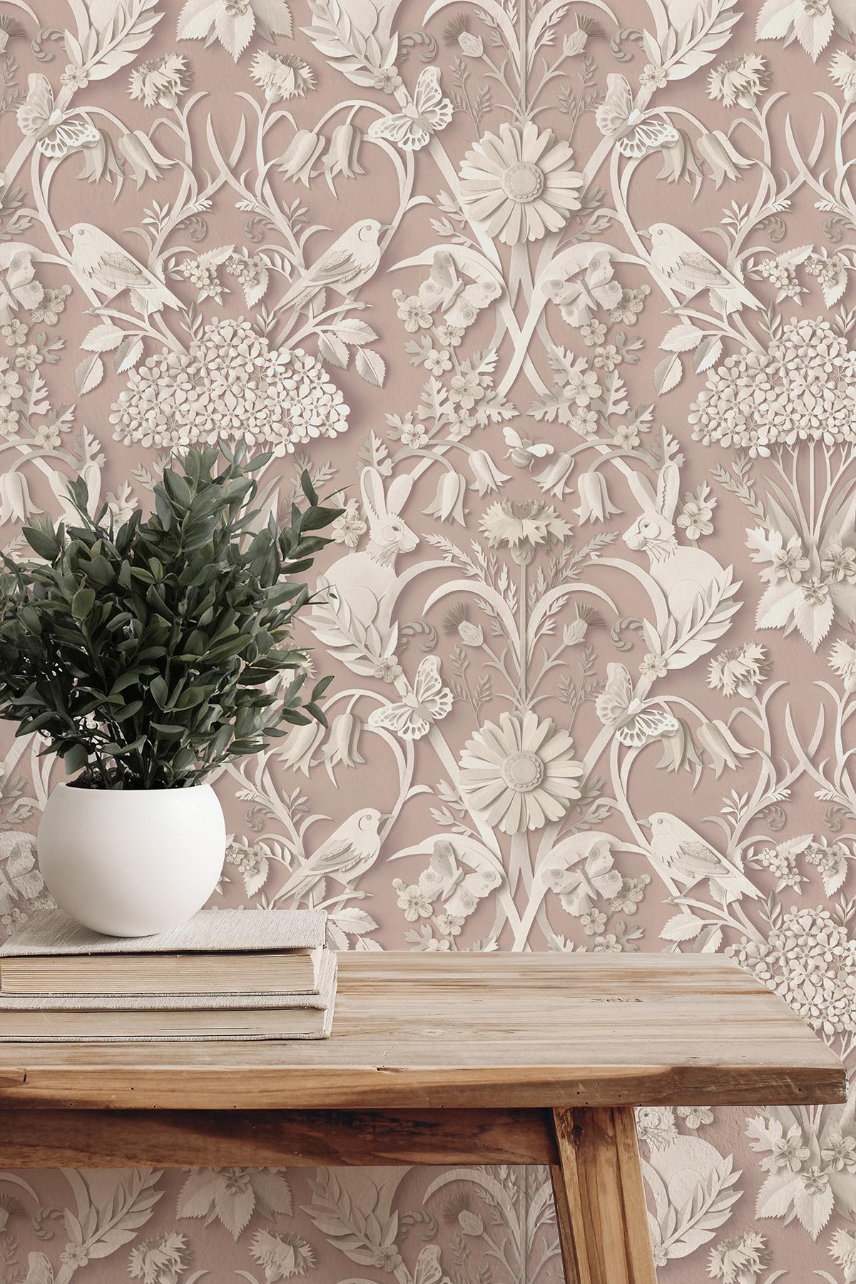 York Fae Light Pink Woodland Wallpaper