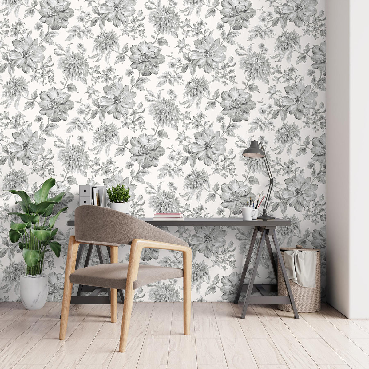 York Gabriela Grey Floral Wallpaper