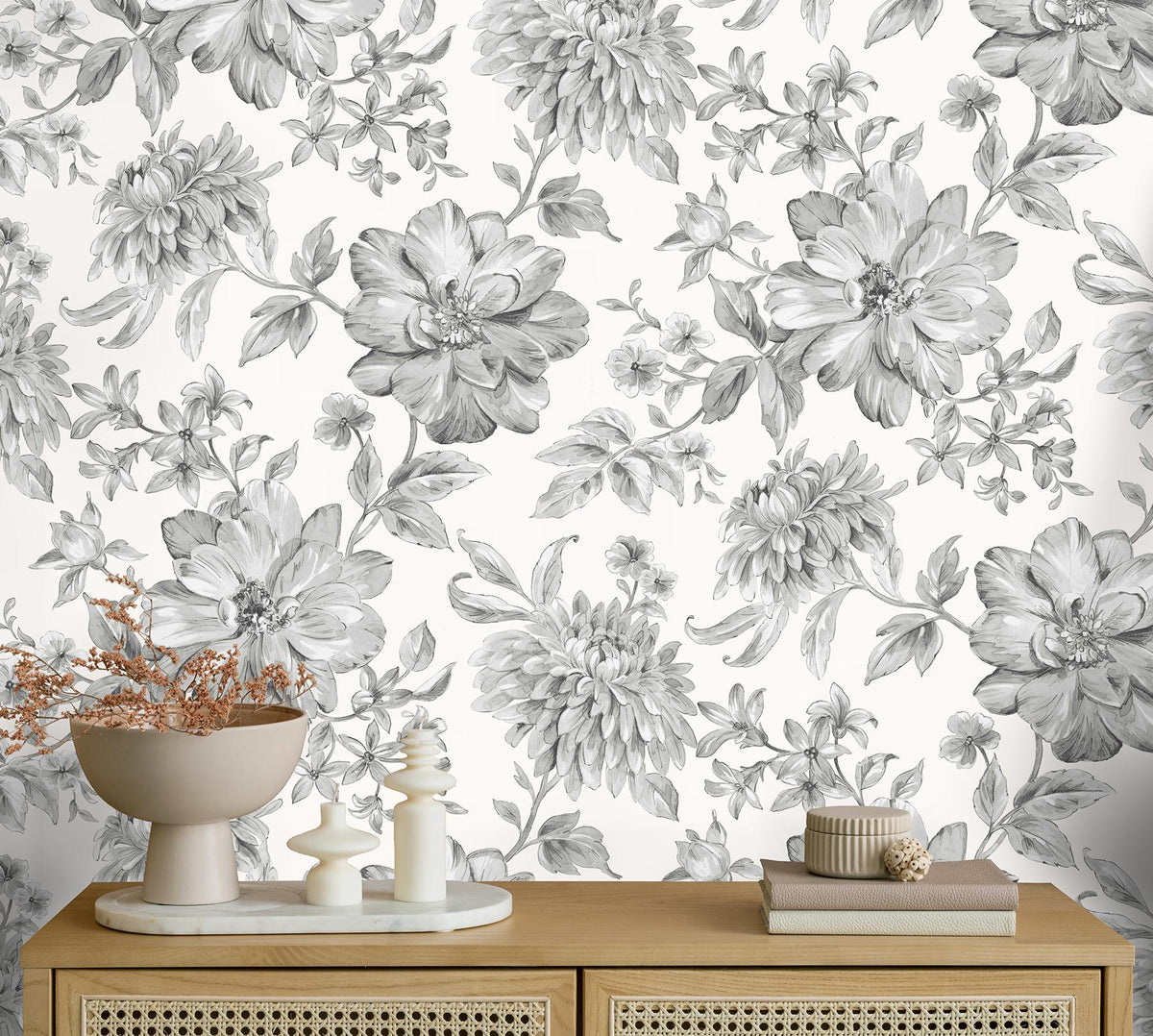 York Gabriela Grey Floral Wallpaper