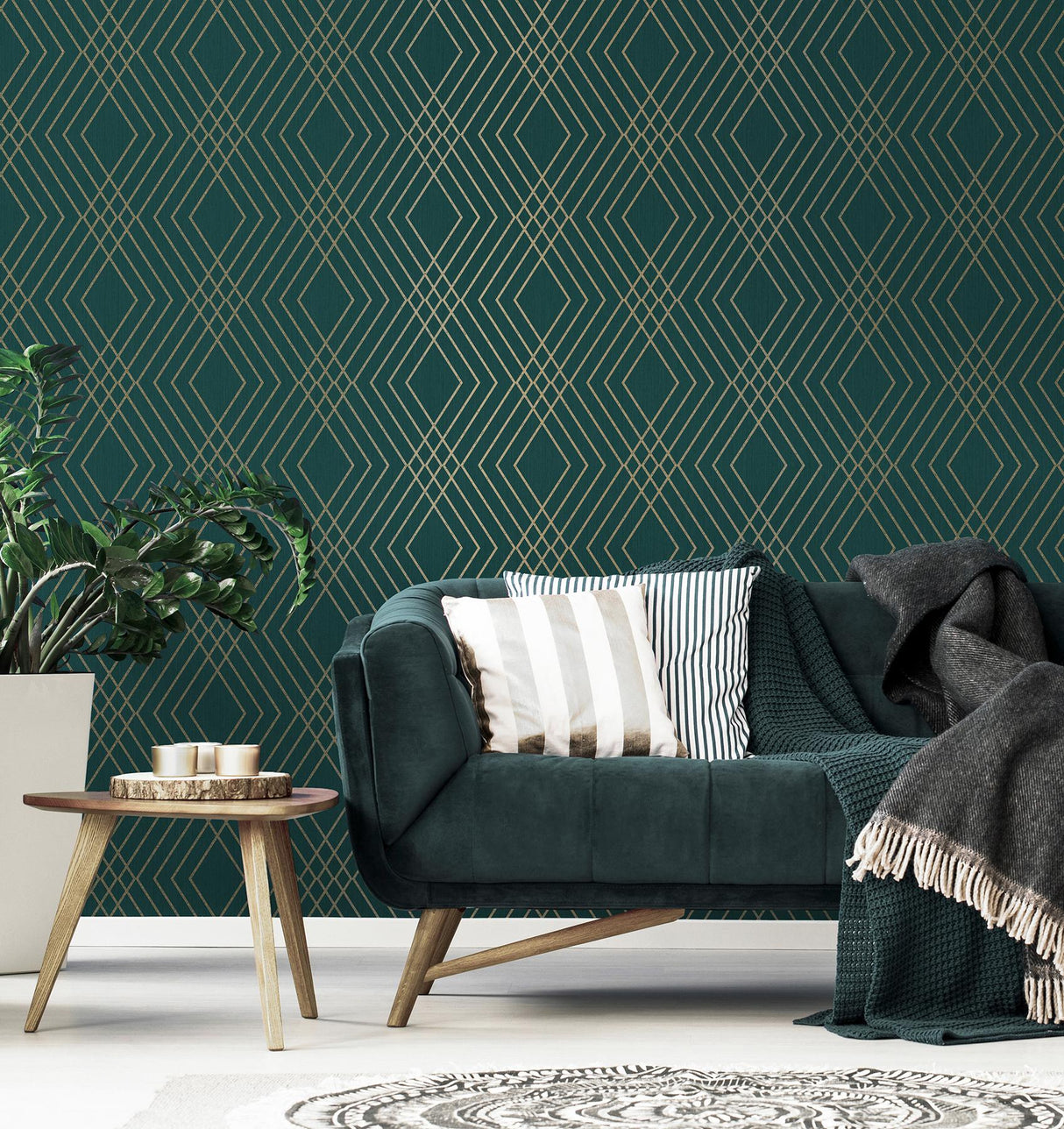 York Shard Evergreen Trellis Wallpaper